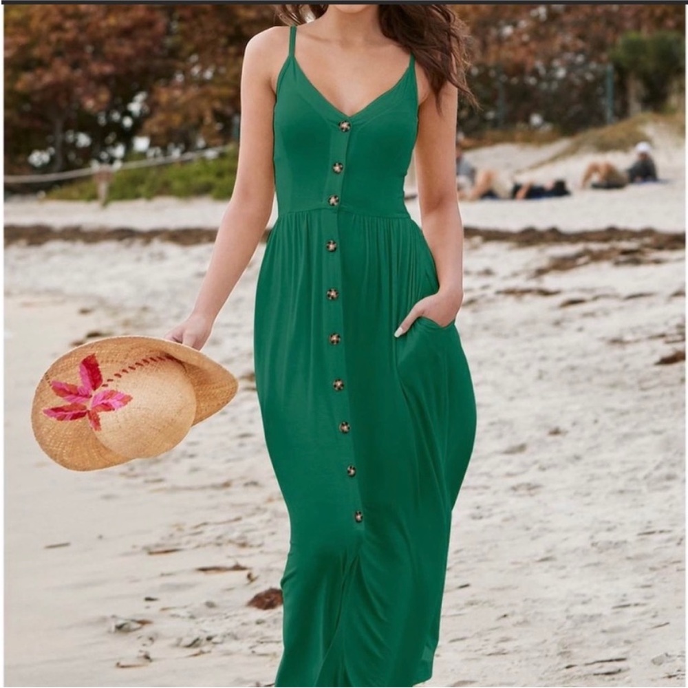 Venus green button front maxi dress